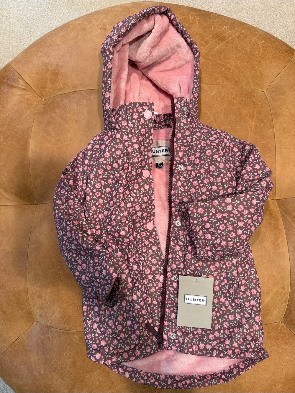 Hunter Floral Hooded fleece-lined rain-repellant Jacket with pockets